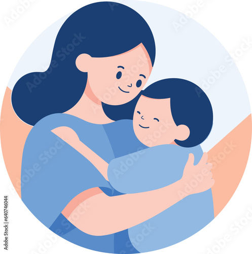 Hand Drawn Mother hugging her child happily in flat style