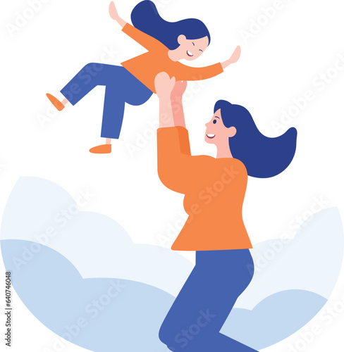 Hand Drawn Mother hugging her child happily in flat style