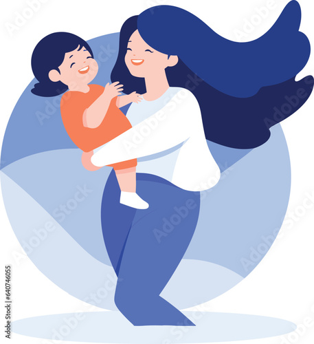 Hand Drawn Mother hugging her child happily in flat style