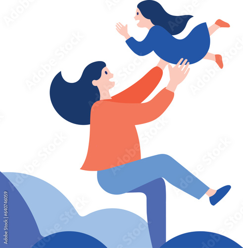 Hand Drawn Mother hugging her child happily in flat style