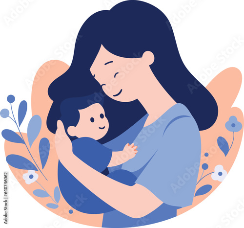 Hand Drawn Mother hugging her child happily in flat style
