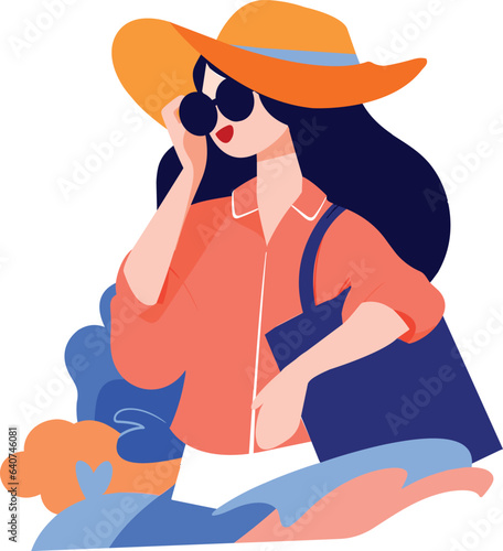 Hand Drawn tourists with attractions in flat style