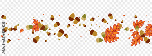 Gold Leaf Background Transparent Vector. Leaves Abstract Design. Orange Oak. Image Set. Brown Plant Autumn.