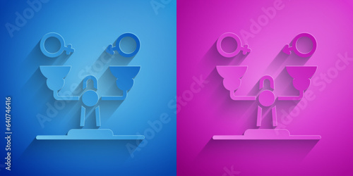 Paper cut Gender equality icon isolated on blue and purple background. Equal pay and opportunity business concept. Paper art style. Vector