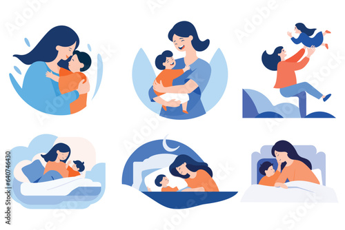 Hand Drawn Mother hugging her child happily in flat style