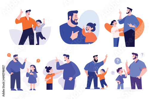 Hand Drawn father and child talking happily in flat style