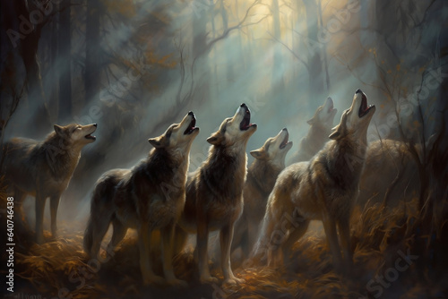 Wolf pack howling photo