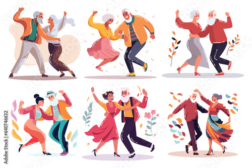 Hand Drawn elderly person dancing happily in flat style