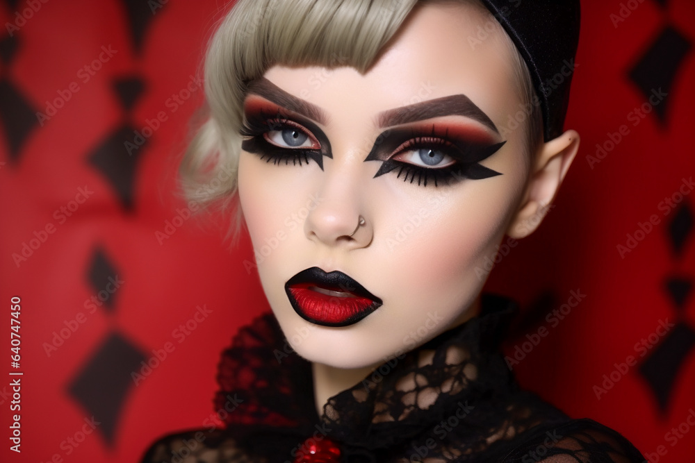 Fototapeta premium Smoky Eyes and Red Lips Revolt. Glamour with Attitude. AI Generated