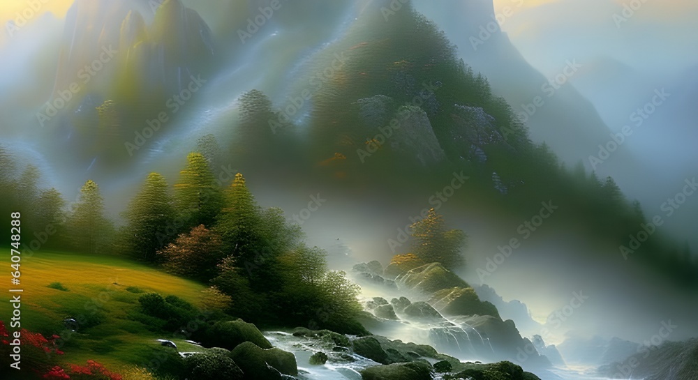 landscape with fog - generative ai