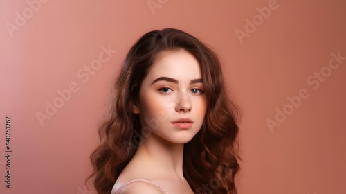 Beautiful young woman posing on gradient background, beauty product marketing