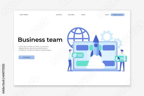 Vector layout of a business website page. Teamwork, project launch, business analytics. Vector business illustration EPS 10