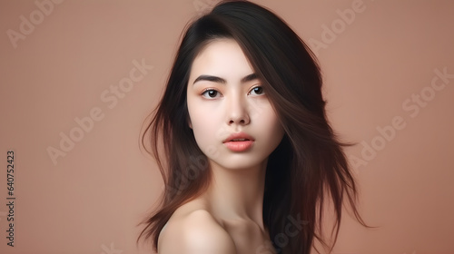 Beautiful young woman posing on gradient background, beauty product marketing