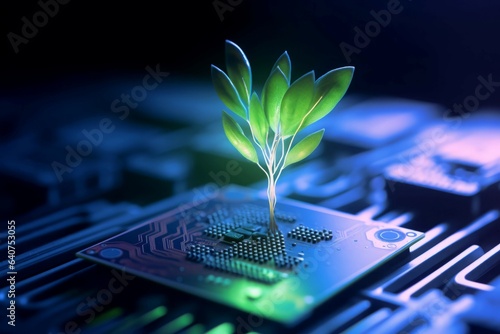 Fotografia Tech plant growing. Generate Ai