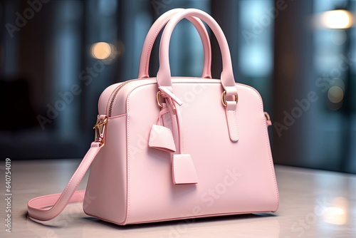 Beautiful trendy smooth youth women's handbag in light pink color. AI generated, Generative AI