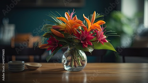 Illustration of a very beautiful and colorful bouquet of flowers on the table  beautiful