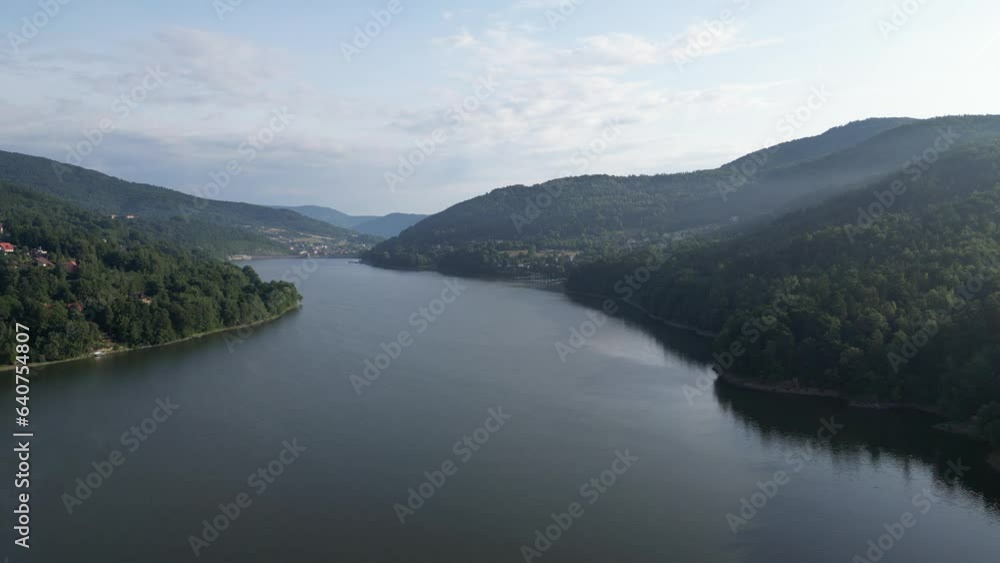 Zywiec Lake Aerial View (Polish: Jezioro Zywieckie) is a reservoir on the Sola river in southern Poland, near the town of Zywiec. Silesian. Voivodeship. Poland. Zywiec Lake Aerial View (Polish: Jezioro Zywieckie) is a reservoir on the Sola river in southern Poland, near the town of Zywiec. Silesian. Voivodeship. Poland.