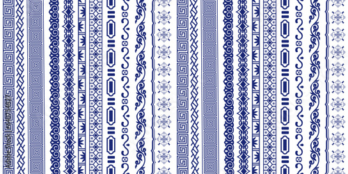 Japanese ethnic pattern (blue). Pattern of blue vertical ornamental lines. Asian ethnic seamless ornament.