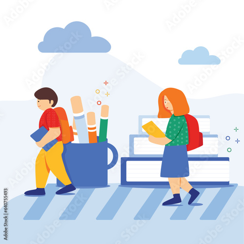 Kids going by zebra crossing illustration useable for both ios android and web