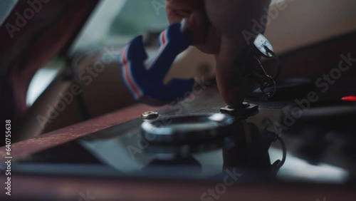 Boat ignition key, turning start up motor vessel, 