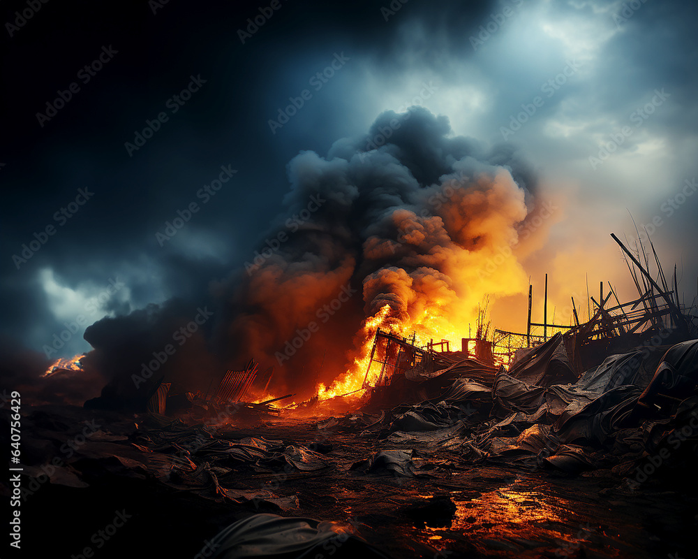 Tragic art composition symbol of fire, destruction and war