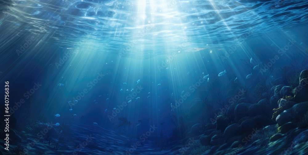 Obraz premium underwater background of sea with sunlight, blue clean water and pure water