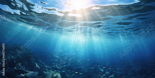 underwater background of sea with sunlight, blue clean water and pure water