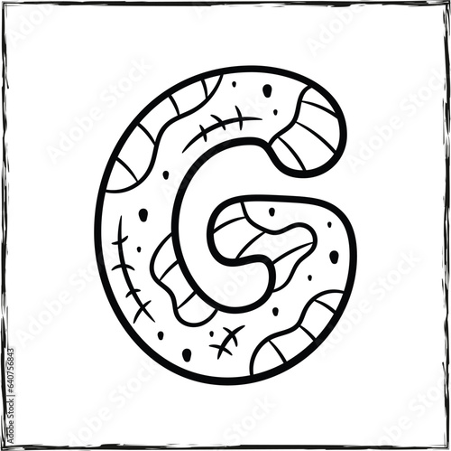 Halloween English Alphabet letter G Zombie sketch theme drawing for coloring