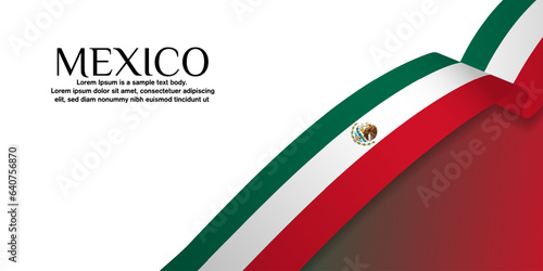 3D Mexico Flag Banner with copy space. Green, white, and red Mexican flag. Editable Vector Illustration.