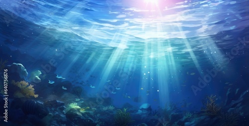sea underwater background of with sunlight, blue clean water and pure water