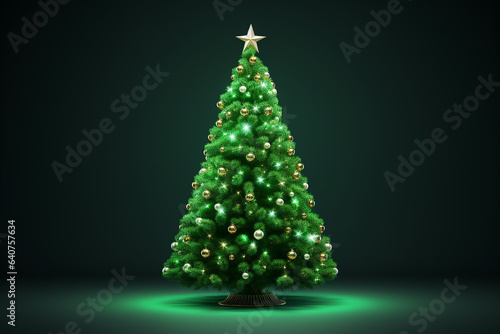 Beautiful Christmas tree green with green lighte Generative ai