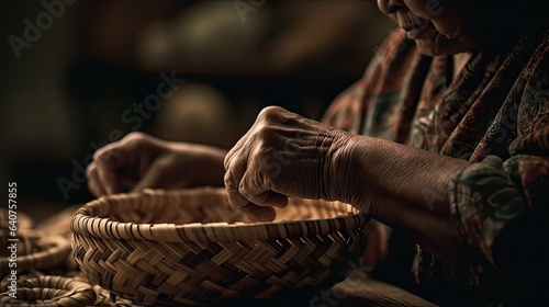 Illustration of a Hawaiian female craftsman making crafts from bamboo, cool © arif