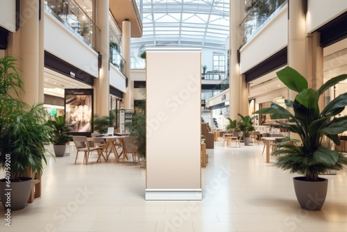 Empty or blank roll banner for mockup in shopping center  for advertising  promo  display