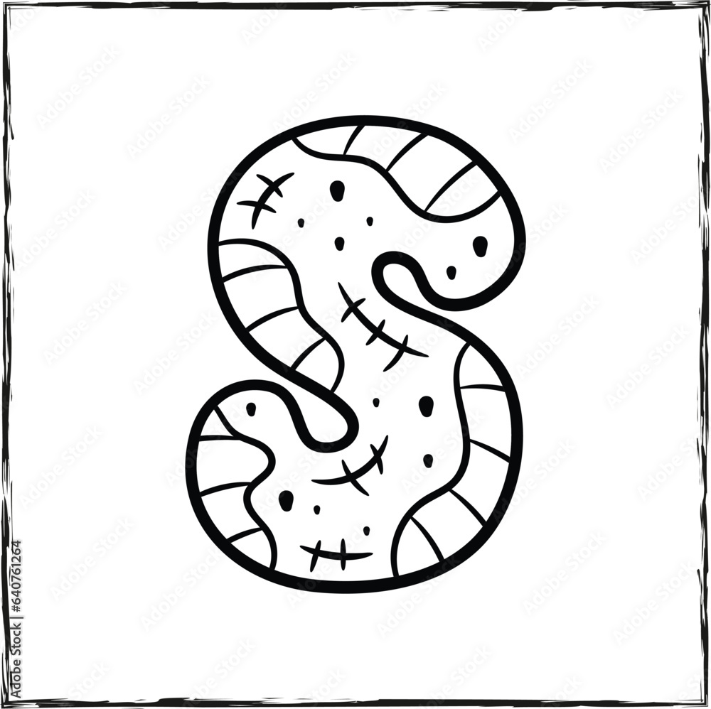 Halloween English Alphabet letter S Zombie sketch theme drawing for coloring Halloween English Alphabet letter S Zombie sketch theme drawing for coloring