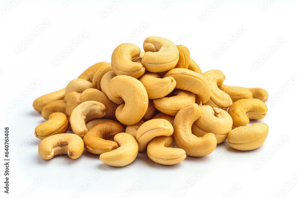 Cashews fresh healthy nuts on white plain background. Isolated on solid background. Cashews fresh healthy nuts on white plain background. Isolated on solid background.