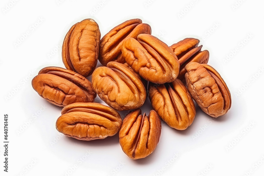 Pecan fresh healthy nuts on white plain background. Isolated on solid background. Pecan fresh healthy nuts on white plain background. Isolated on solid background.