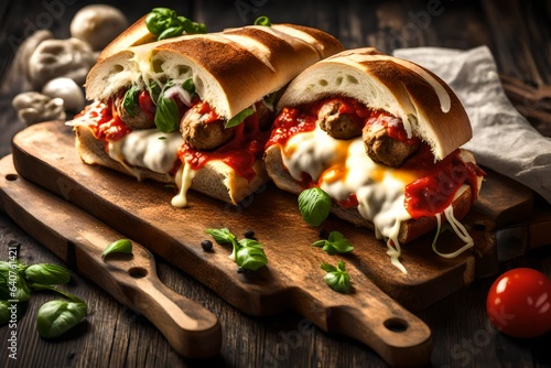 A meatball and mozzarella sub sandwich