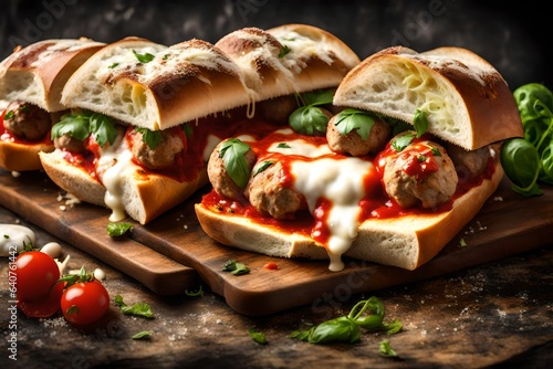 A meatball and mozzarella sub sandwich photo