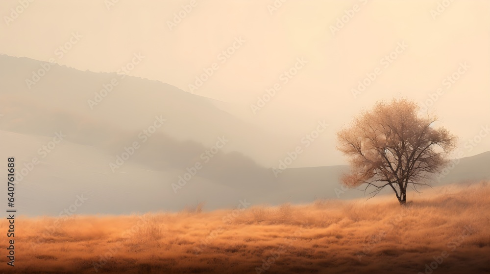 Obraz premium Herbstliche Stille: Ein einsamer Baum in der Landschaft