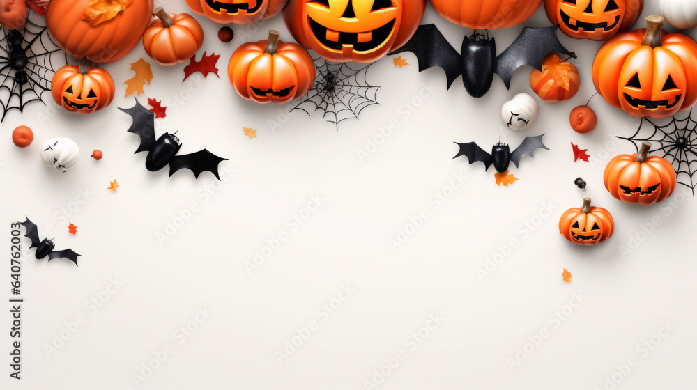 Beautiful Halloween white background with pumpkins, space for text ...