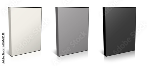 DVD box blank template white, grey and black for presentation layouts and design. 3D rendering.