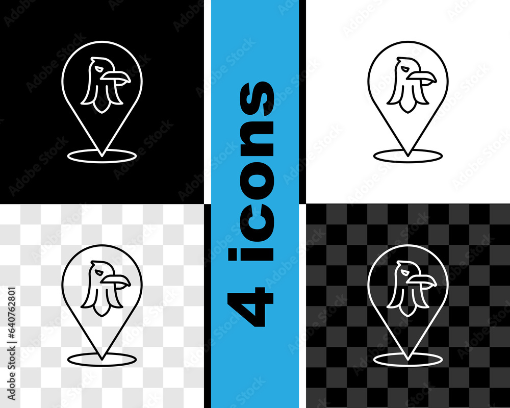 Set line Eagle icon isolated on black and white, transparent background. American Presidential symbol. Vector Set line Eagle icon isolated on black and white, transparent background. American Presidential symbol. Vector