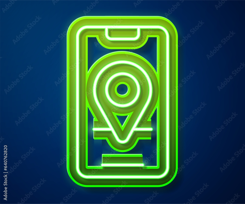 Glowing neon line Infographic of city map navigation icon isolated on blue background. Mobile App Interface concept design. Geolacation concept. Vector Glowing neon line Infographic of city map navigation icon isolated on blue background. Mobile App Interface concept design. Geolacation concept. Vector