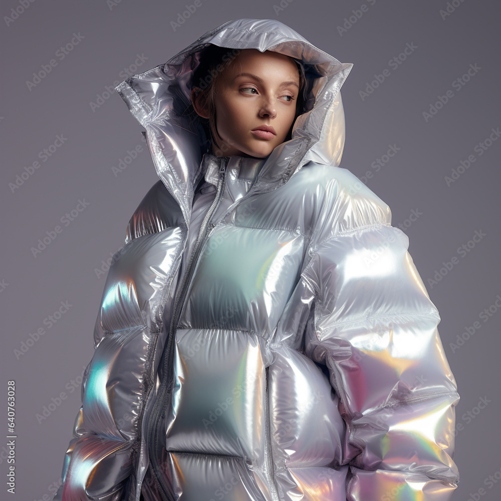 Photo Art Print Futuristic fashion unisex design of creative plastic oversized down jacket for y Letyi