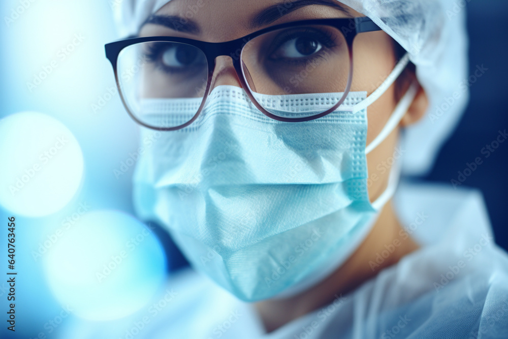 Portrait of female scientist close up, Advanced scientific laboratory for the development of medicine, biotechnology, microbiology. Scientists Developing Vaccine, Drugs and Antibiotics. Portrait of female scientist close up, Advanced scientific laboratory for the development of medicine, biotechnology, microbiology. Scientists Developing Vaccine, Drugs and Antibiotics.