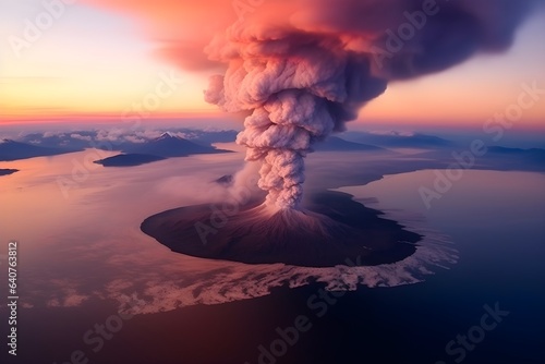 Ein aktiver Vulkan aus der Vogelperspektive photo