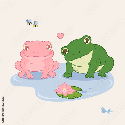 Fototapeta Naklejka Na Ścianę i Meble -  Cute kawaii frogs for web and print