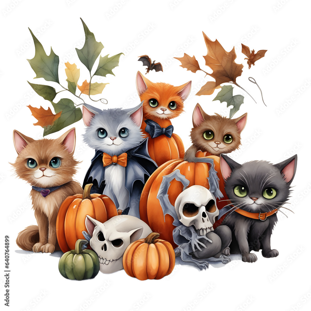 Obraz premium Happy Halloween Day Clipart, Halloween Day composition, Generative AI 