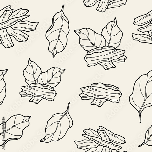 Line art agarwood vector seamless pattern