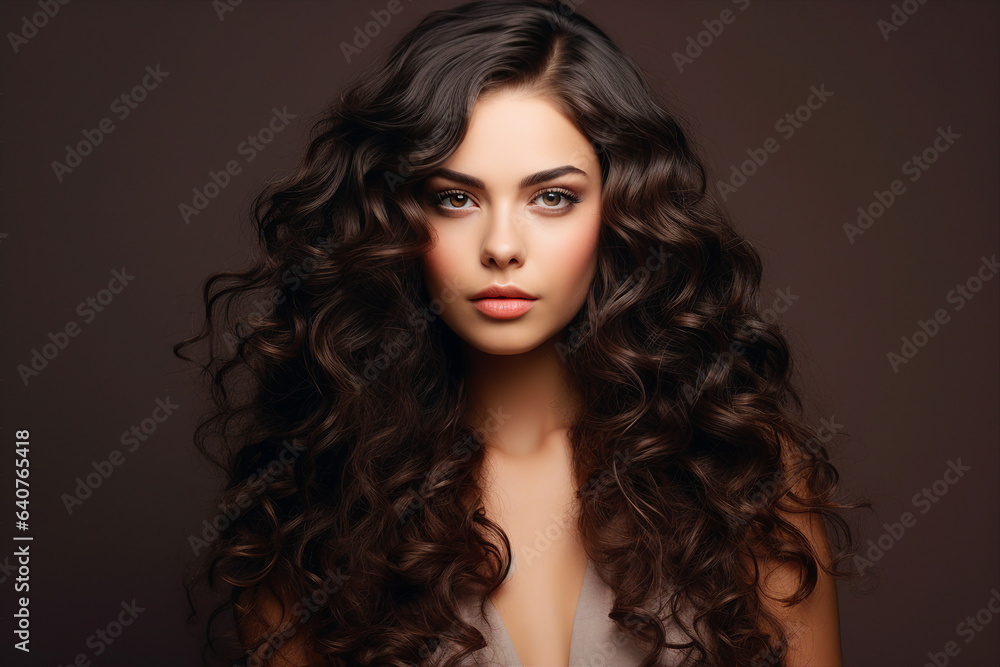 Generative ai collage image picture of lovely pretty woman looking in camera with long wavy haircut Generative ai collage image picture of lovely pretty woman looking in camera with long wavy haircut